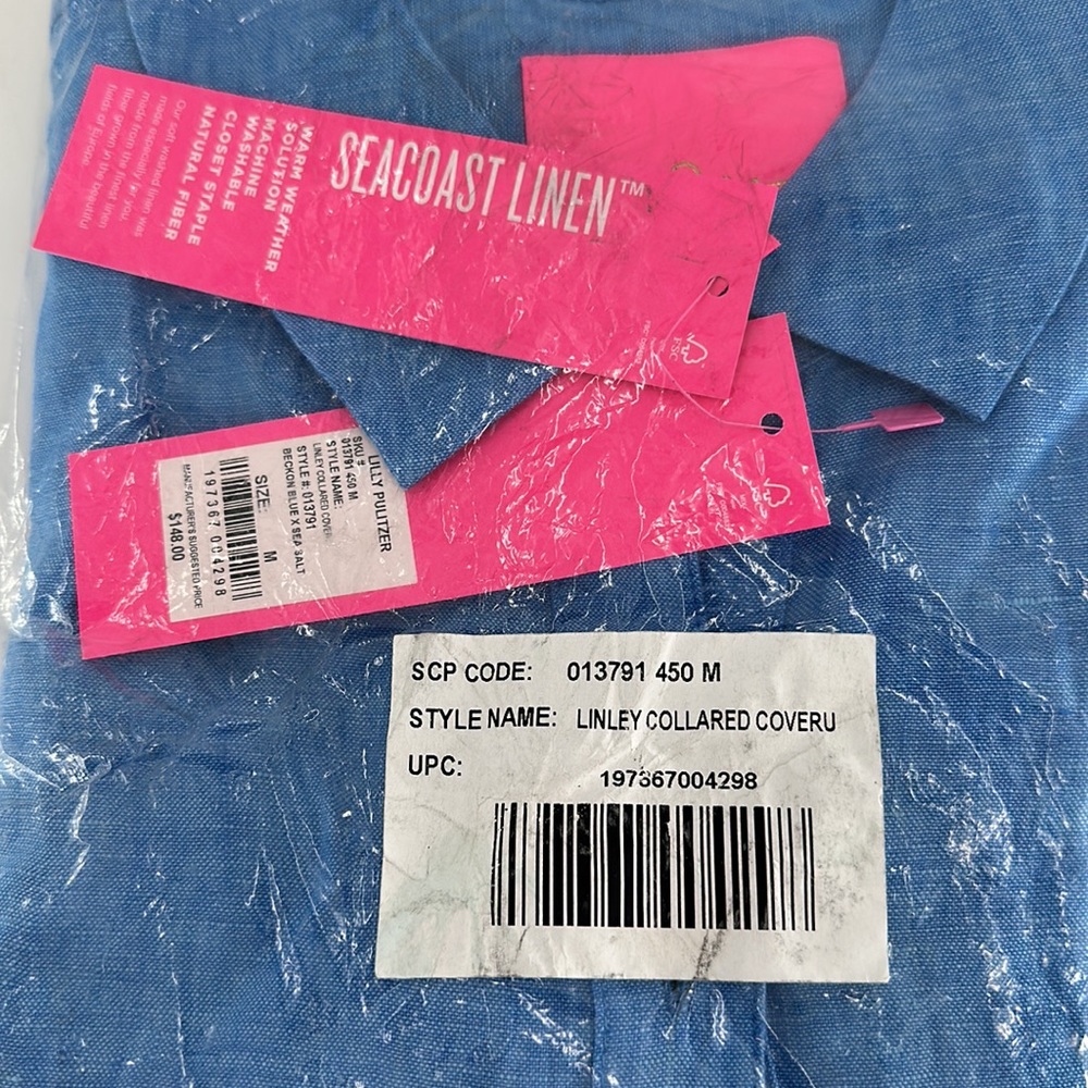 Lilly Pulitzer Women's Linley Collared Coverup in Beckon Blue x Sea Salt Size M - Picture 9 of 10